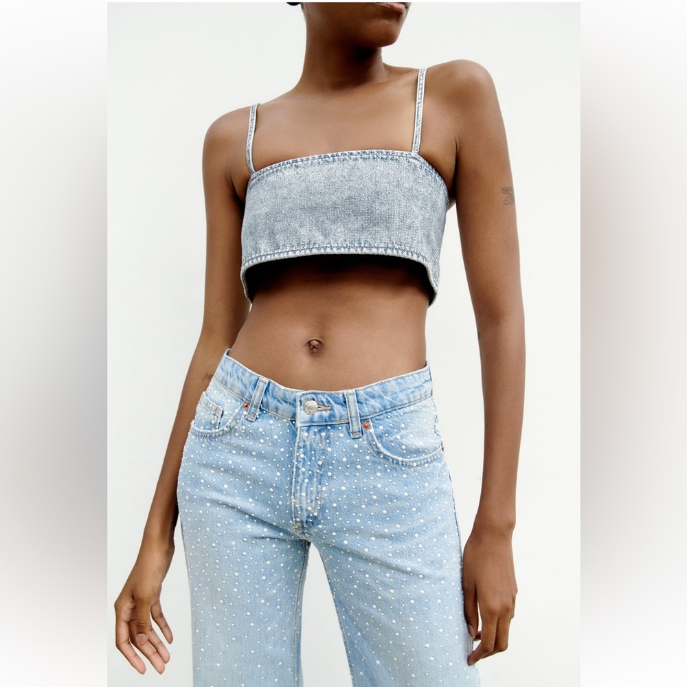 Zara Rhinestone Crop Top, Size S